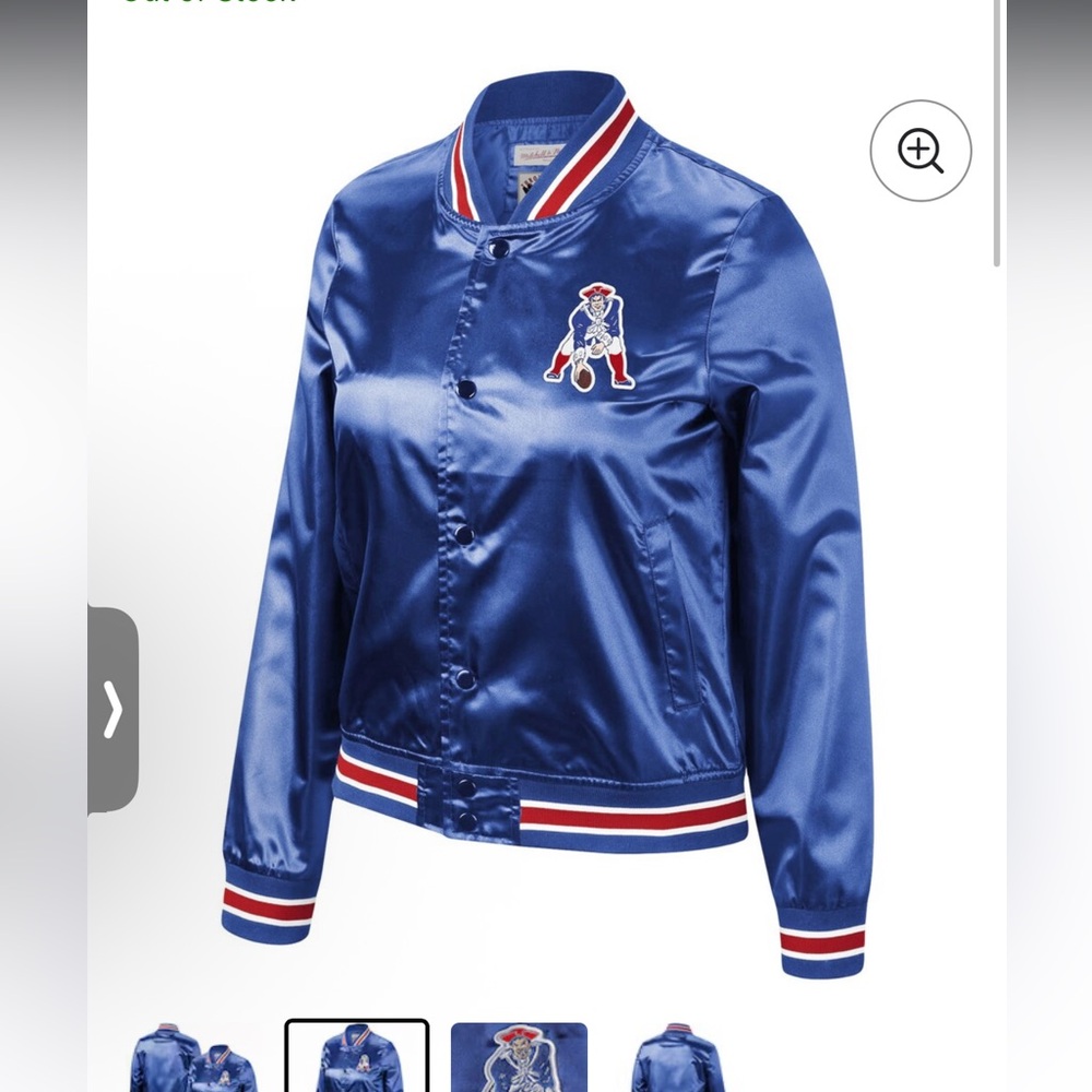 New England Patriots Satin Snap-Front Bomber Jacket - Royal Blue